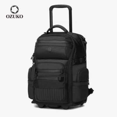 OZUKO 9820 Unisex Rolling Laptop Bag Wheeled Trolley Backpack Swivel Casters TSA Approved  Locking Carry On Luggage
