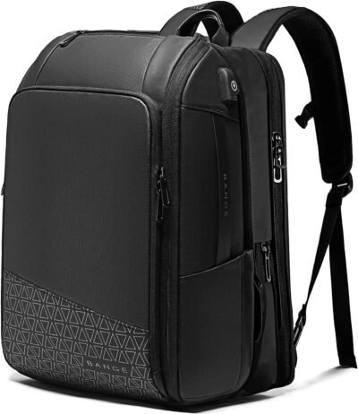 BANGE BG-22005 Large Capacity Expandable Weekender Carry On Backpack, Waterproof Men's Business Laptop Backpack for 15.6inch(Black)