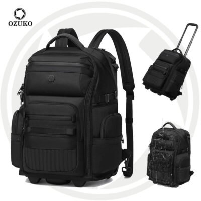 OZUKO 9820 Unisex Rolling Laptop Bag Wheeled Trolley Backpack Swivel Casters TSA Approved  Locking Carry On Luggage