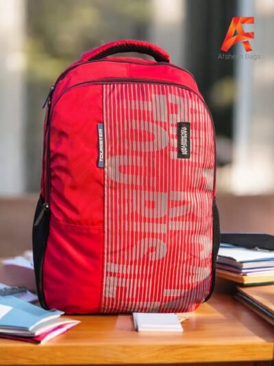 American Tourister vertical stripe pattern Backpack, the perfect fusion of bold design and uncompromising functionality built for the modern student and commuter