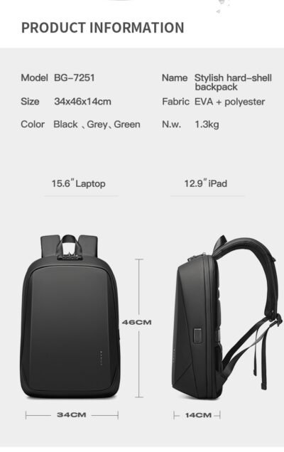 BANGE BG-7251 Mens Business Double-Shoulder High-end Anti-Theft Laptop Bag Large Capacity Waterproof Backpack