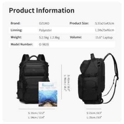OZUKO 9820 Unisex Rolling Laptop Bag Wheeled Trolley Backpack Swivel Casters TSA Approved  Locking Carry On Luggage