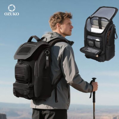 H2e45c5d44b4f40de88100a3d40738ae2h Ozuko 9840 Men's Backpack Breathable Mesh Shoulder Straps, Waterproof Bike Commutting Bag for Cycling, Climbing & Daily Use